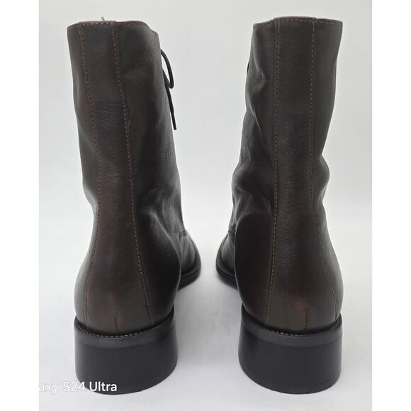 Details Brown Leather Combat Style Boots Cap Toe Lace Up Casual Bootie Men's 10C - Picture 3 of 12